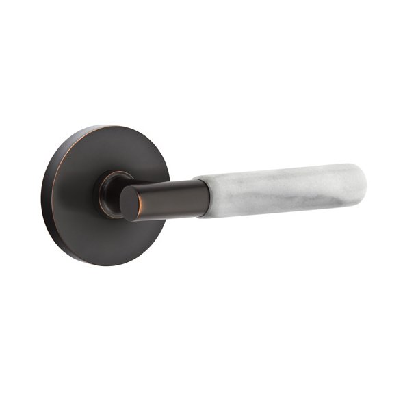 Emtek Single Dummy White Marble Right Handed Lever With T-Bar Stem And Disk Rose In Oil Rubbed Bronze