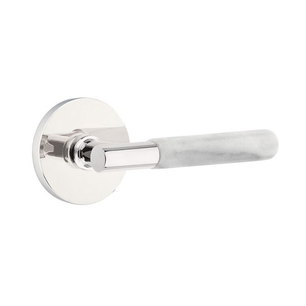 Emtek Single Dummy White Marble Right Handed Lever With T-Bar Stem And Disk Rose In Polished Chrome