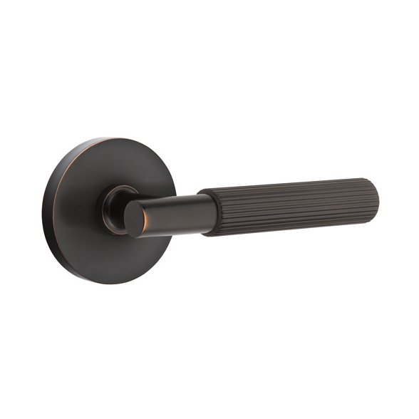 Emtek Single Dummy Straight Knurled Right Handed Lever With T-Bar Stem And Disk Rose In Oil Rubbed Bronze
