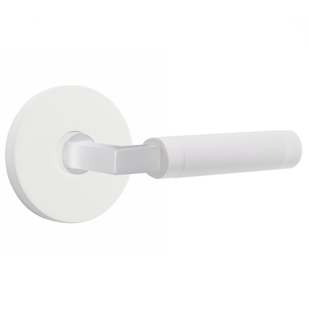 Emtek Double Dummy Right Handed Knurled Lever with L-Square Stem and Disc Rose in Matte White