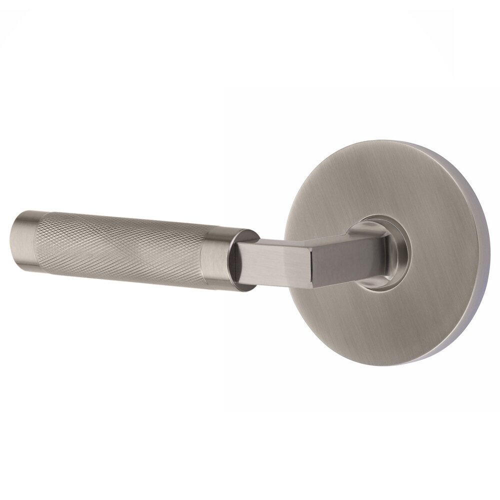 Emtek Double Dummy Left Handed Knurled Lever with L-Square Stem and Disc Rose in Pewter