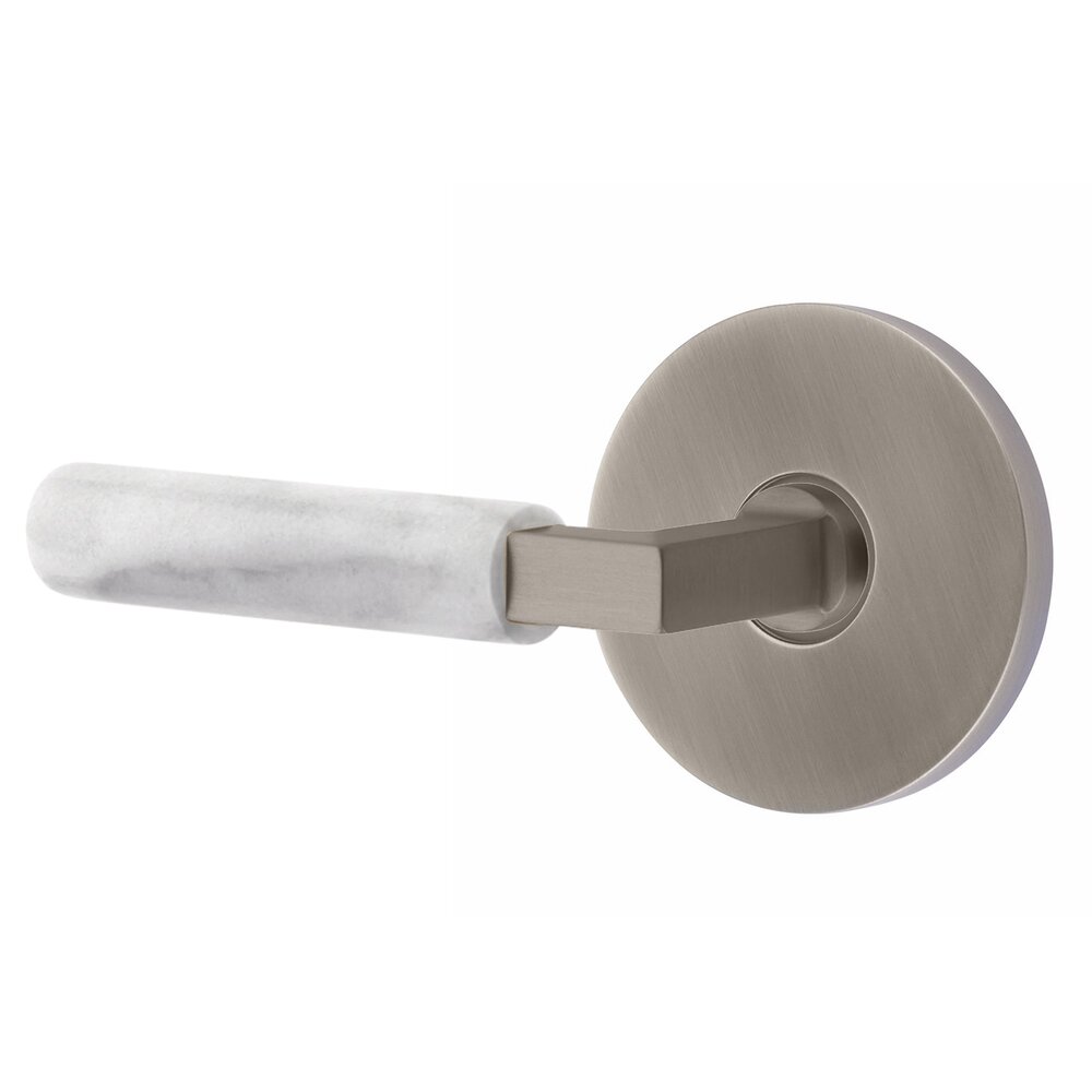 Emtek Double Dummy White Marble Left Handed Lever With L-Square Stem And Disk Rose In Pewter
