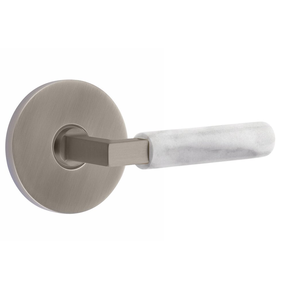 Emtek Double Dummy White Marble Right Handed Lever With L-Square Stem And Disk Rose In Pewter