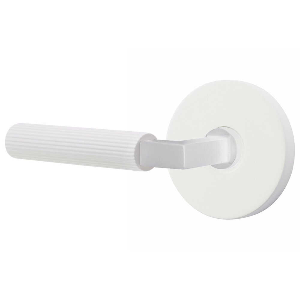 Emtek Double Dummy Straight Knurled Left Handed Lever With L-Square Stem And Disk Rose In Matte White