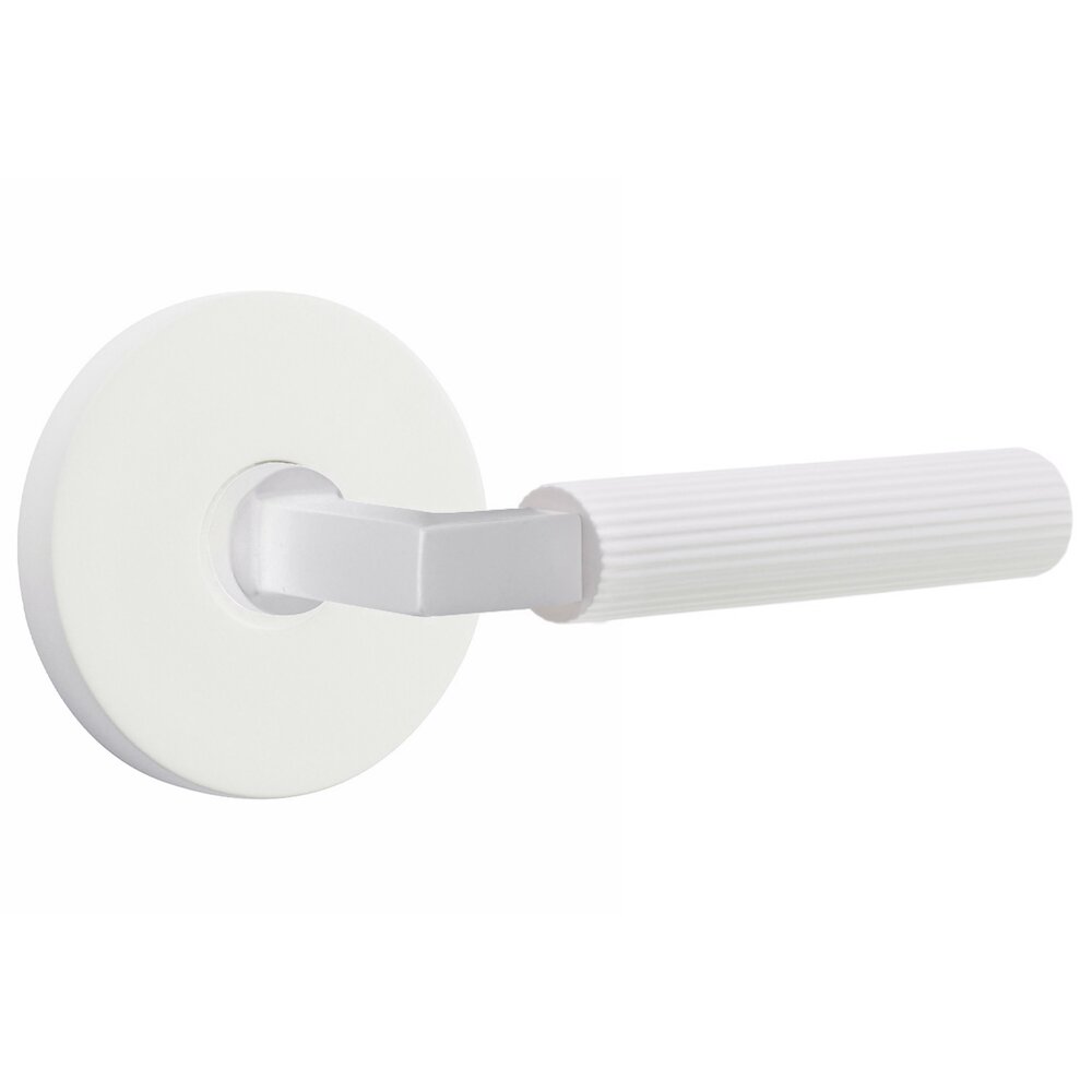 Emtek Double Dummy Straight Knurled Right Handed Lever With L-Square Stem And Disk Rose In Matte White