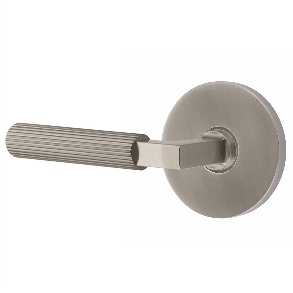 Emtek Double Dummy Straight Knurled Left Handed Lever With L-Square Stem And Disk Rose In Pewter
