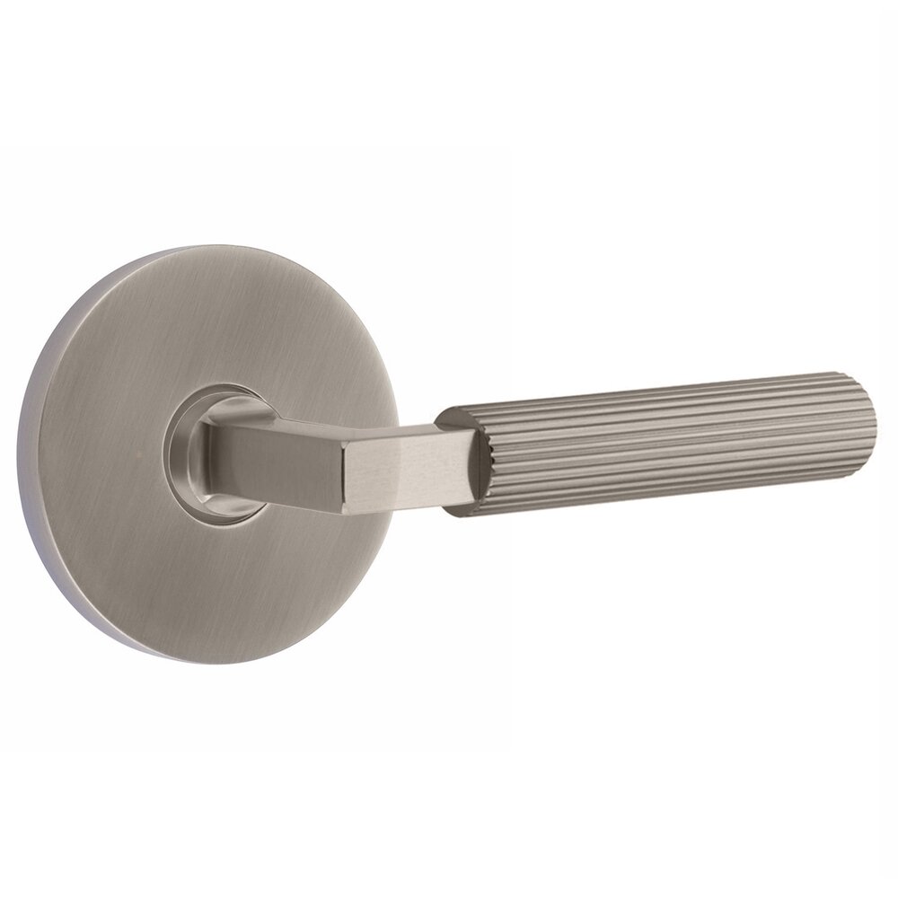 Emtek Double Dummy Straight Knurled Right Handed Lever With L-Square Stem And Disk Rose In Pewter