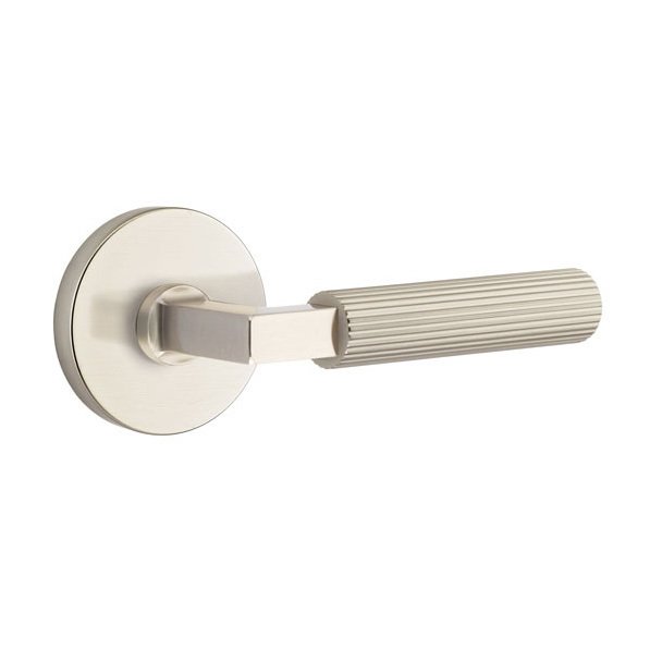 Emtek Double Dummy Straight Knurled Left Handed Lever With L-Square Stem And Disk Rose In Satin Nickel