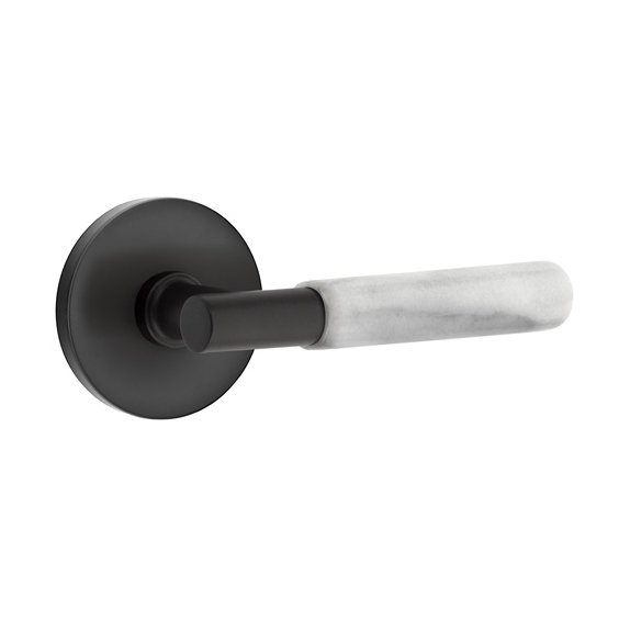 Emtek Double Dummy White Marble Right Handed Lever With T-Bar Stem And Disk Rose In Flat Black