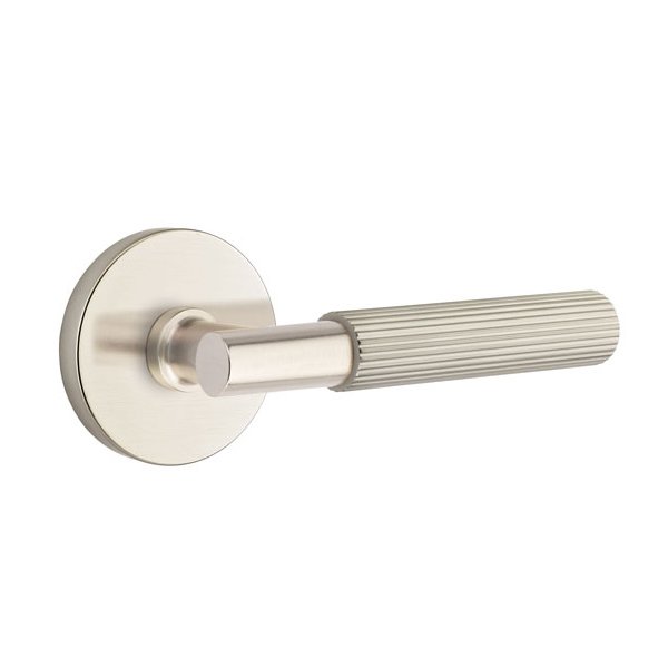 Emtek Double Dummy Straight Knurled Right Handed Lever With T-Bar Stem And Disk Rose In Satin Nickel