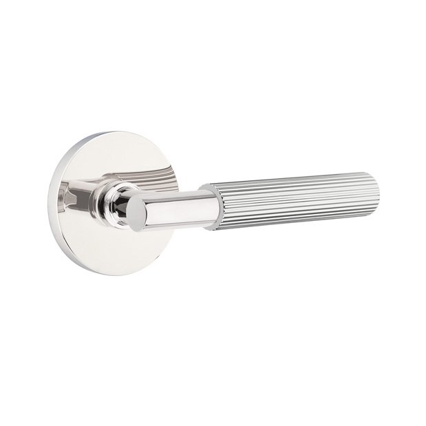 Emtek Double Dummy Straight Knurled Left Handed Lever With T-Bar Stem And Disk Rose In Polished Chrome