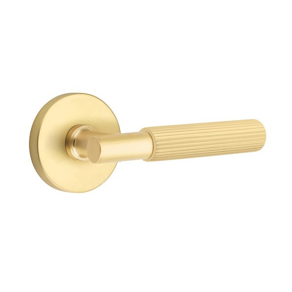 Emtek Double Dummy Straight Knurled Right Handed Lever With T-Bar Stem And Disk Rose In Satin Brass