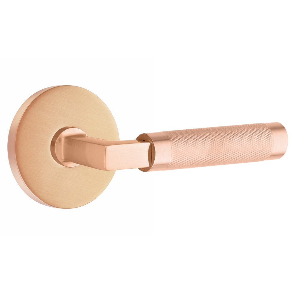 Emtek Passage Knurled Right Handed Lever with L-Square Stem and Disc Rose in Satin Rose Gold