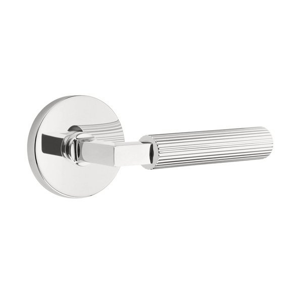 Emtek Passage Straight Knurled Lever With L-Square Stem And Disk Rose with Concealed Screws In Polished Chrome
