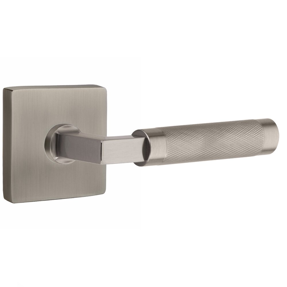 Emtek Passage Knurled Right Handed Lever with L-Square Stem and Square Rosette With Concealed Screws in Pewter