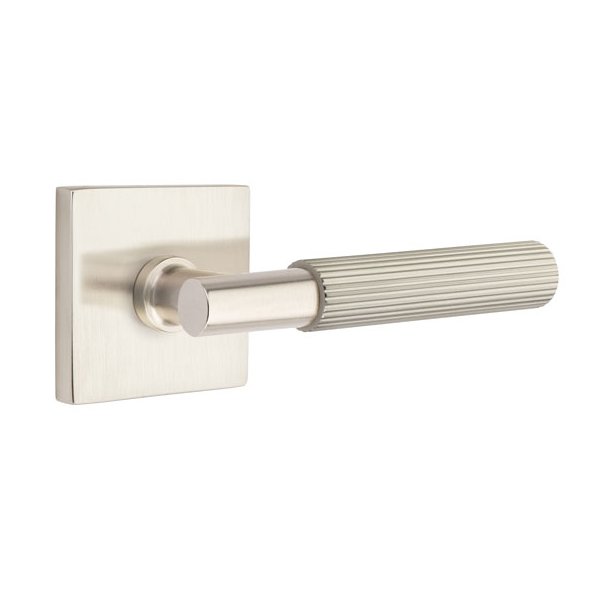 Emtek Passage Straight Knurled Lever With T-Bar Stem And Square Rose with Concealed Screws In Satin Nickel