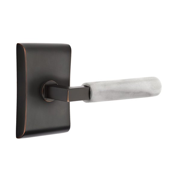 Emtek Passage White Marble Right Handed Lever With L-Square Stem And Neos Rose In Oil Rubbed Bronze