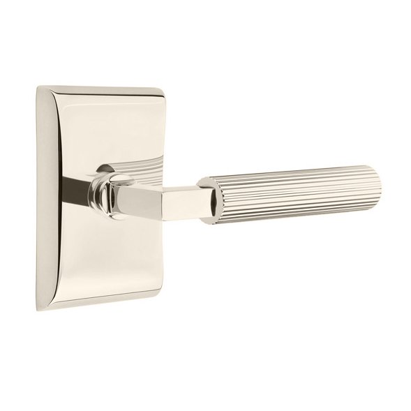 Emtek Passage Straight Knurled Lever With L-Square Stem And Neos Rose with Concealed Screws In Polished Nickel