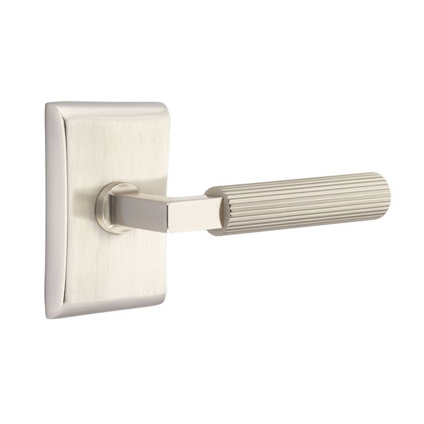 Emtek Passage Straight Knurled Lever With L-Square Stem And Neos Rose with Concealed Screws In Satin Nickel