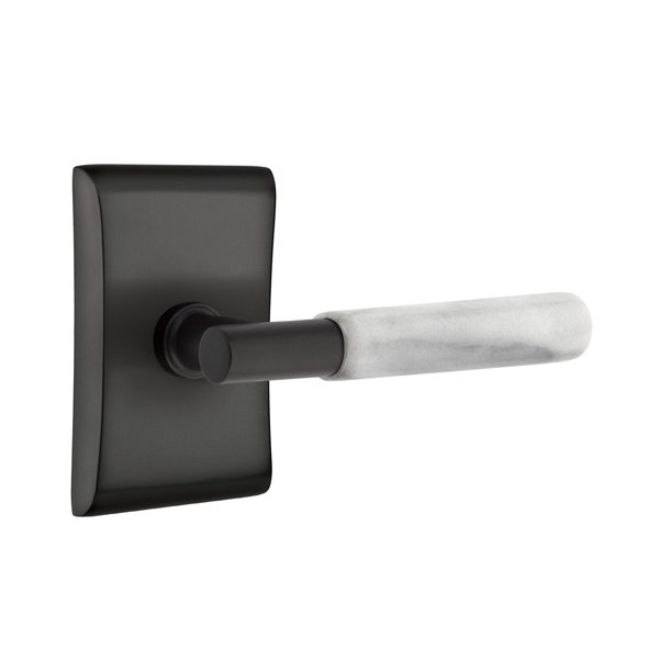 Emtek Passage White Marble Lever With T-Bar Stem And Neos Rose with Concealed Screws In Flat Black