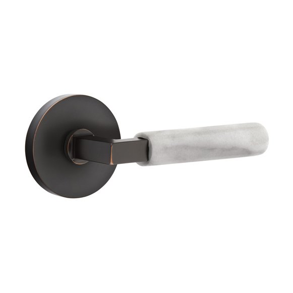 Emtek Privacy White Marble Right Handed Lever With L-Square Stem And Disk Rose In Oil Rubbed Bronze