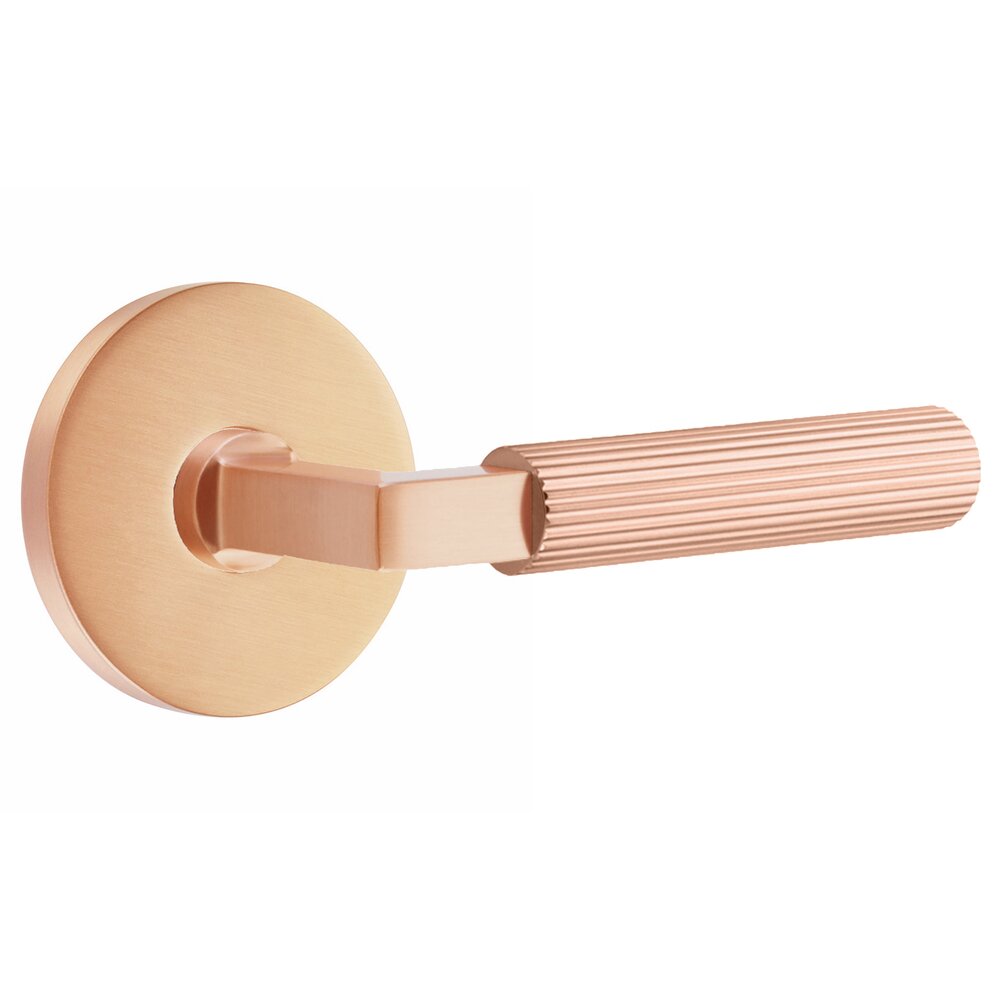 Emtek Privacy Straight Knurled Right Handed Lever With L-Square Stem And Disk Rosette With Concealed Screws In Satin Rose Gold
