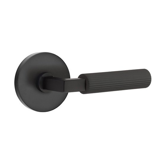 Emtek Privacy Straight Knurled Right Handed Lever With L-Square Stem And Disk Rose In Flat Black