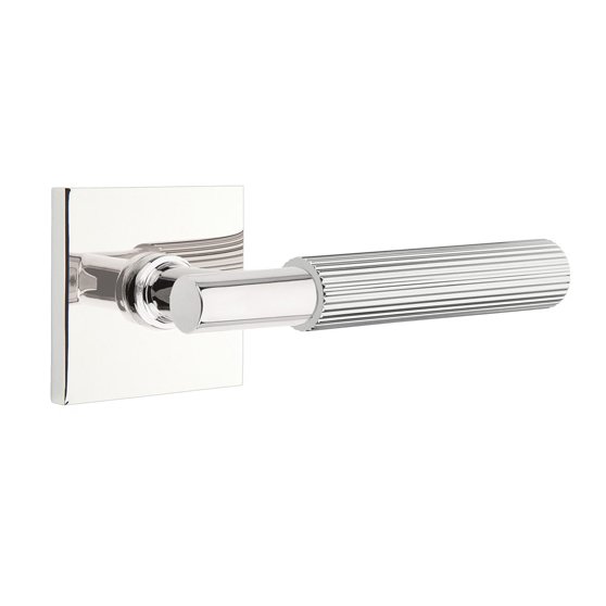 Emtek Privacy Straight Knurled Right Handed Lever With T-Bar Stem And Square Rose In Polished Chrome