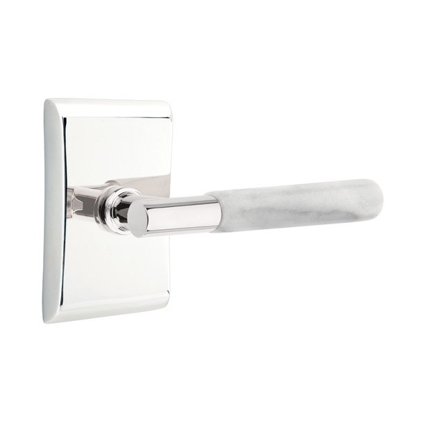 Emtek Privacy White Marble Lever With T-Bar Stem And Neos Rose with Concealed Screws In Polished Chrome