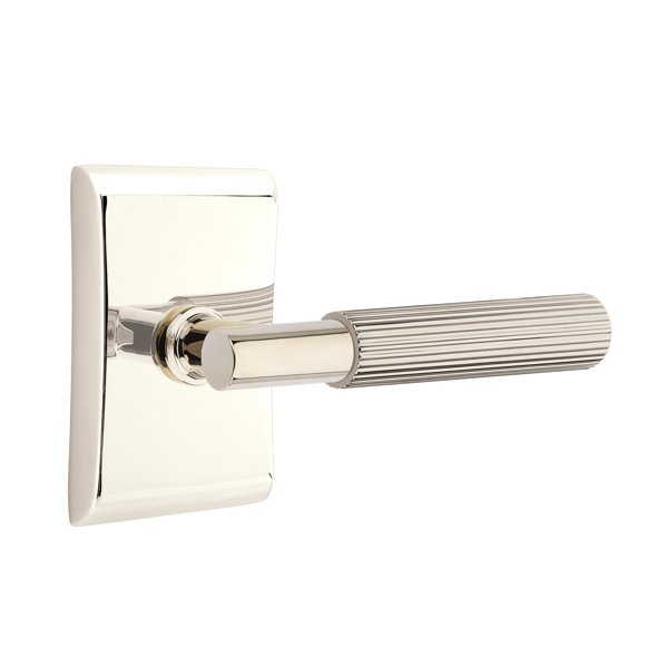Emtek Privacy Straight Knurled Lever With T-Bar Stem And Neos Rose with Concealed Screws In Polished Nickel