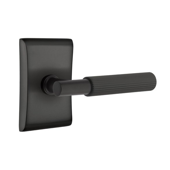Emtek Privacy Straight Knurled Left Handed Lever With T-Bar Stem And Neos Rose In Flat Black