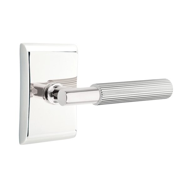 Emtek Privacy Straight Knurled Lever With T-Bar Stem And Neos Rose with Concealed Screws In Polished Chrome