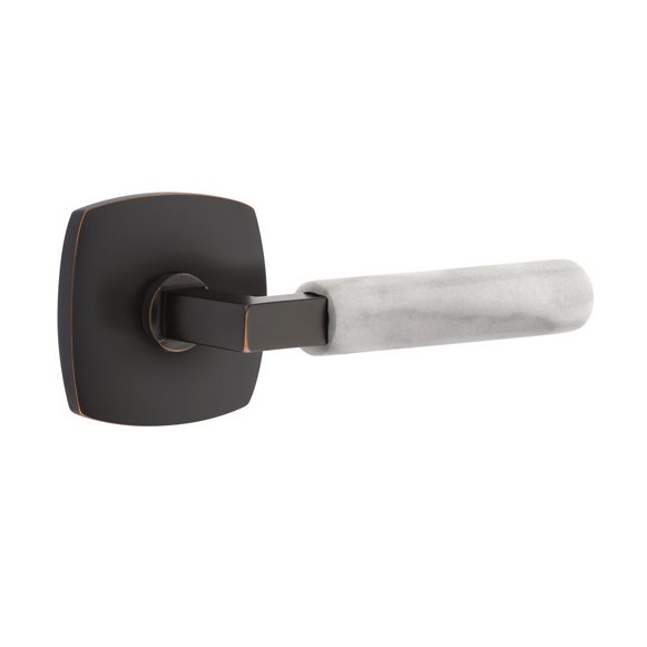 Emtek Single Dummy White Marble Left Handed Lever With L-Square Stem And Urban Modern Rose In Oil Rubbed Bronze