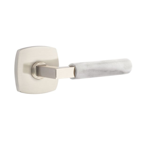 Emtek Single Dummy White Marble Right Handed Lever With L-Square Stem And Urban Modern Rose In Satin Nickel