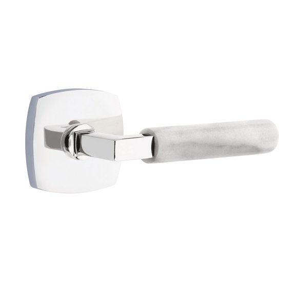 Emtek Single Dummy White Marble Right Handed Lever With L-Square Stem And Urban Modern Rose In Polished Chrome
