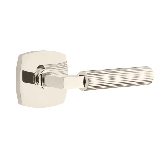 Emtek Single Dummy Straight Knurled Right Handed Lever With L-Square Stem And Urban Modern Rose In Polished Nickel