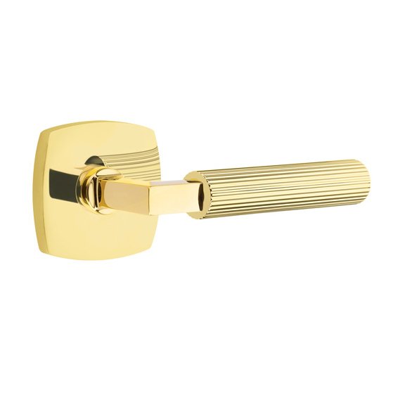 Emtek Single Dummy Straight Knurled Right Handed Lever With L-Square Stem And Urban Modern Rose In Unlacquered Brass