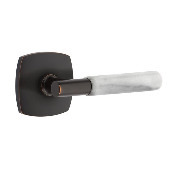 Emtek Single Dummy White Marble Right Handed Lever With T-Bar Stem And Urban Modern Rose In Oil Rubbed Bronze
