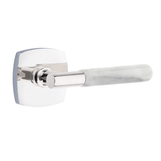 Emtek Single Dummy White Marble Right Handed Lever With T-Bar Stem And Urban Modern Rose In Polished Chrome