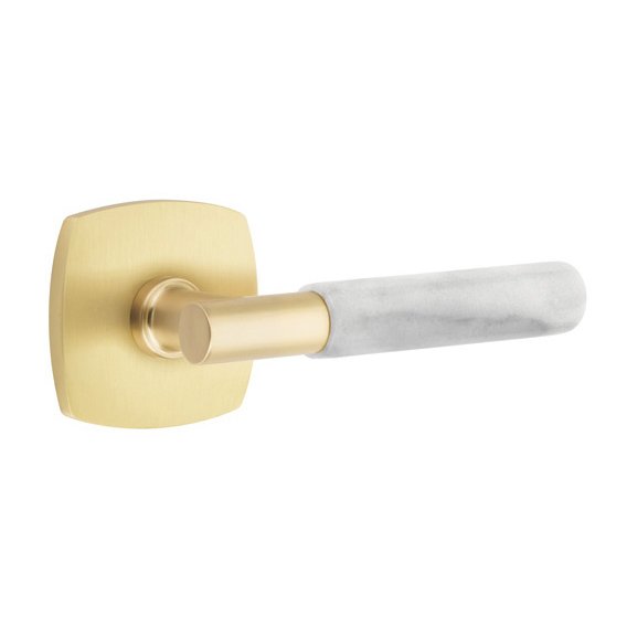 Emtek Single Dummy White Marble Right Handed Lever With T-Bar Stem And Urban Modern Rose In Satin Brass