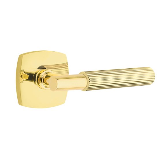 Emtek Single Dummy Straight Knurled Right Handed Lever With T-Bar Stem And Urban Modern Rose In Unlacquered Brass
