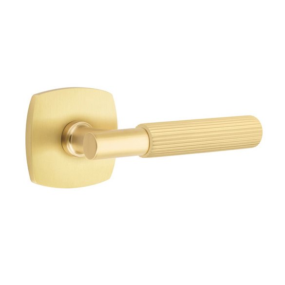 Emtek Single Dummy Straight Knurled Right Handed Lever With T-Bar Stem And Urban Modern Rose In Satin Brass