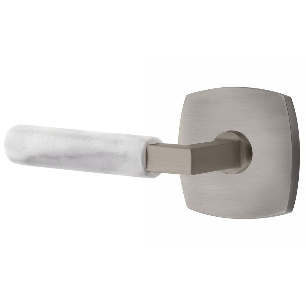 Emtek Double Dummy White Marble Left Handed Lever With L-Square Stem And Urban Modern Rose In Pewter