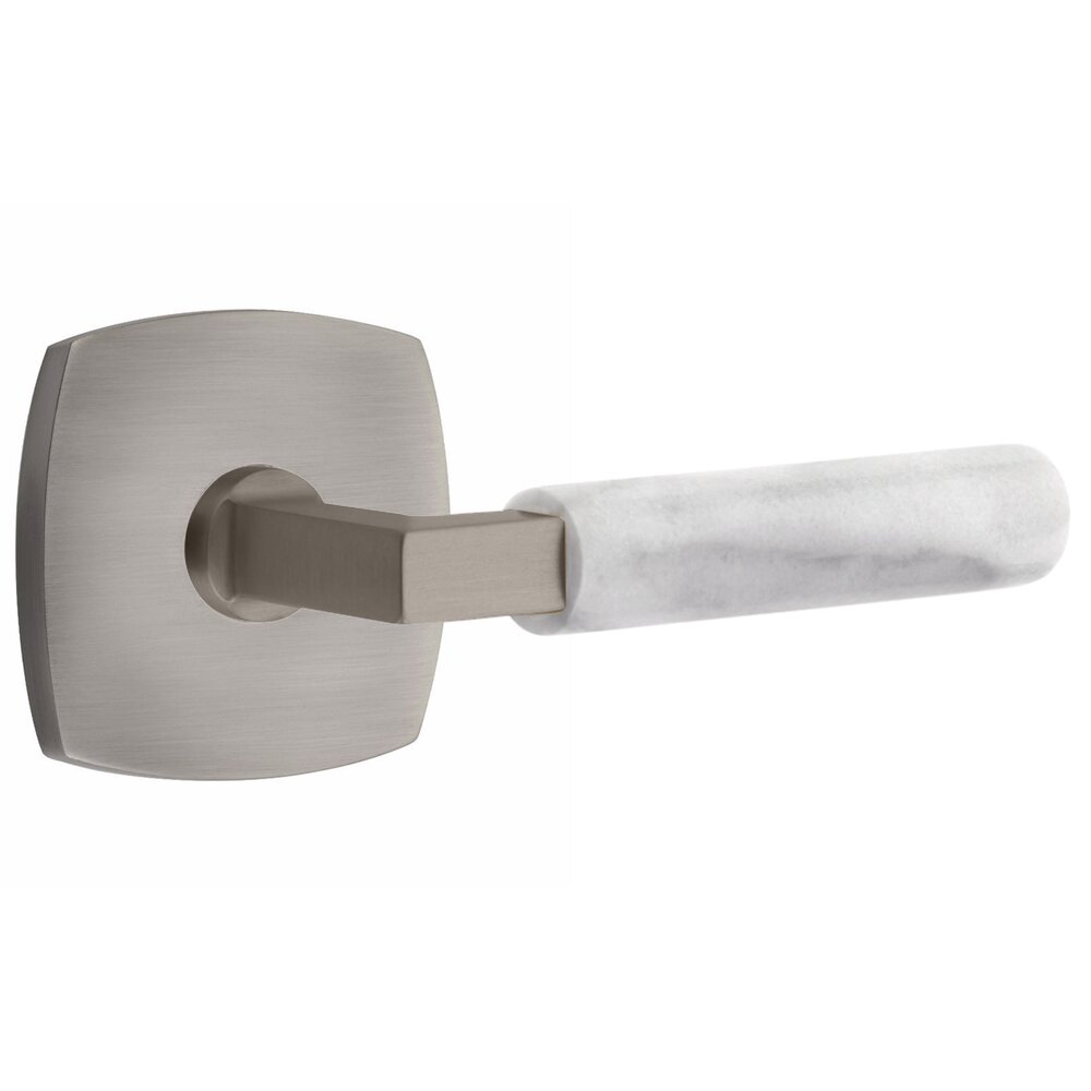 Emtek Double Dummy White Marble Right Handed Lever With L-Square Stem And Urban Modern Rose In Pewter