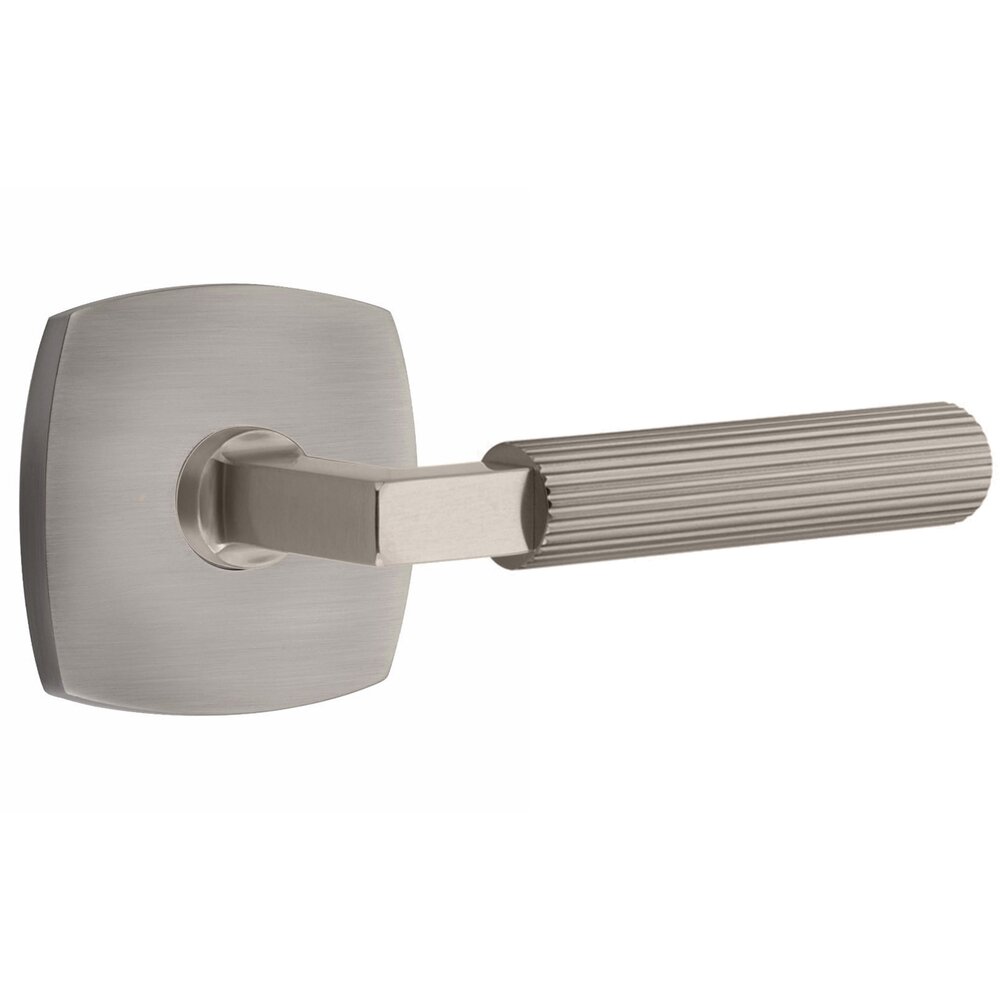 Emtek Double Dummy Straight Knurled Right Handed Lever With L-Square Stem And Urban Modern Rose In Pewter