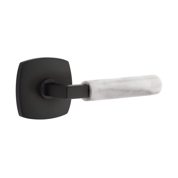 Emtek Double Dummy White Marble Right Handed Lever With L-Square Stem And Urban Modern Rose In Flat Black