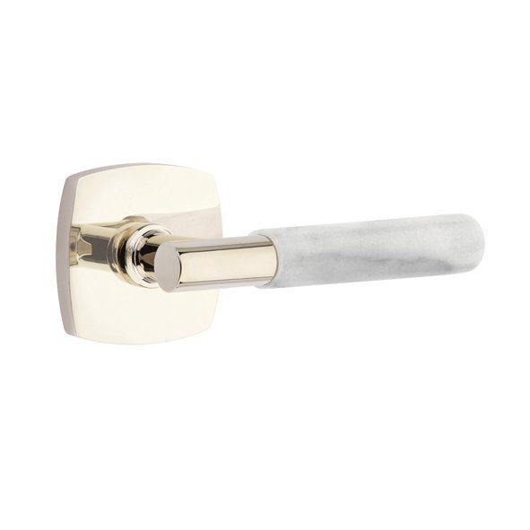 Emtek Double Dummy White Marble Right Handed Lever With T-Bar Stem And Urban Modern Rose In Polished Nickel