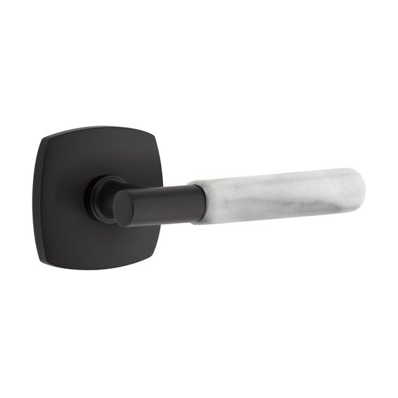 Emtek Double Dummy White Marble Right Handed Lever With T-Bar Stem And Urban Modern Rose In Flat Black