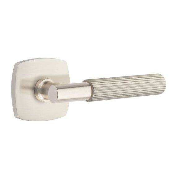 Emtek Double Dummy Straight Knurled Left Handed Lever With T-Bar Stem And Urban Modern Rose In Satin Nickel