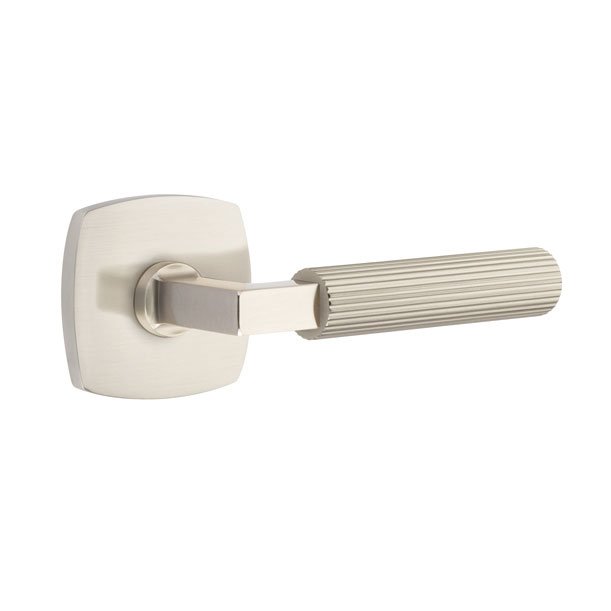 Emtek Passage Straight Knurled Right Handed Lever With L-Square Stem And Urban Modern Rose In Satin Nickel